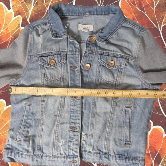 Ci Sono Size L (marked XL) Denim Jacket with Grey Knit Sleeves - Picture 3 of 7